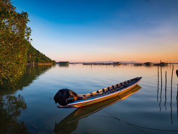 Scenic view of lake against sky during sunset