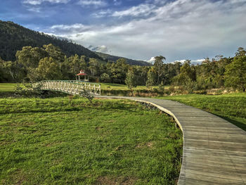 Scenic view of green landscape against sky