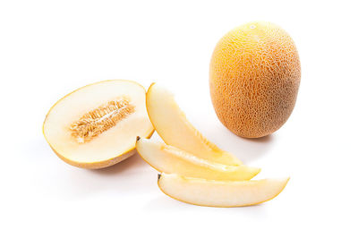 Close-up of chopped fruit against white background