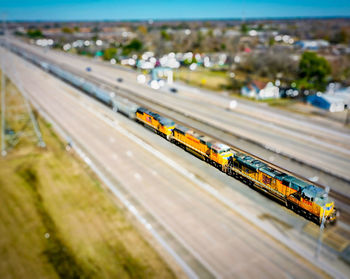 High angle view of train in highway