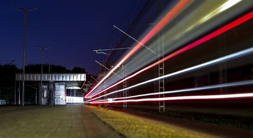 Light trails on road at night