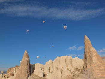 Hot air balloons against blue sky