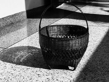 High angle view of coffee cup on table