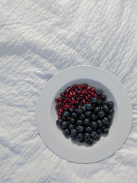 High angle view of fruits in bowl on table