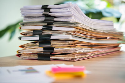 Close-up of books on table