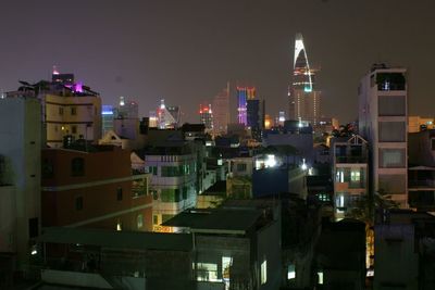 Illuminated buildings at night