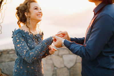 Happy couple during wedding ceremony