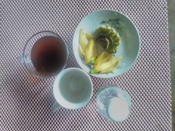 High angle view of food on table