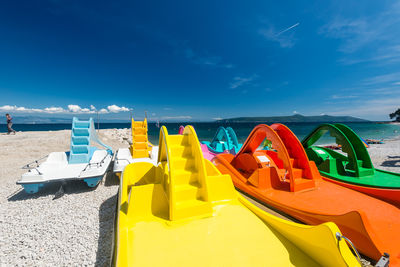 Panoramic view of beach against blue sky