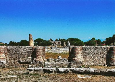 Old built structure against clear blue sky