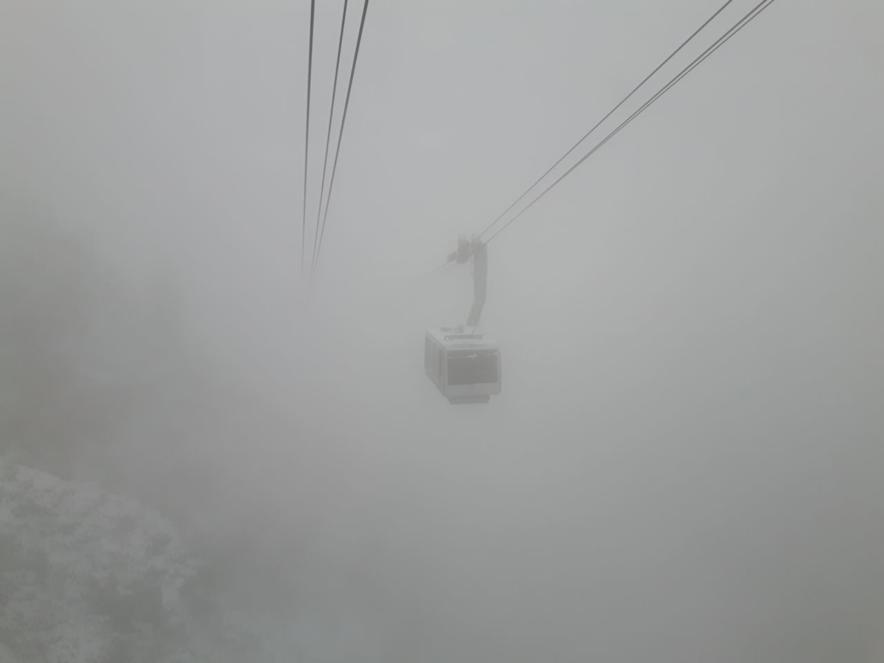 OVERHEAD CABLE CARS IN FOGGY WEATHER