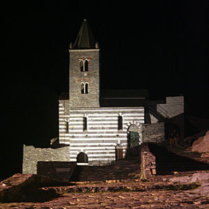 Church against sky at night