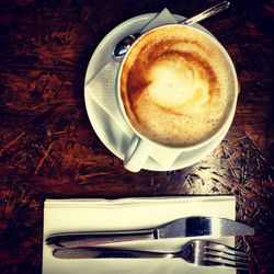 Cappuccino served on table