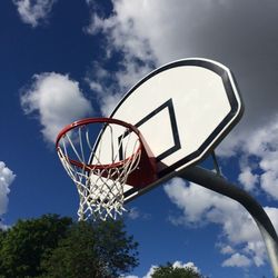 Low angle view of basketball hoop against sky