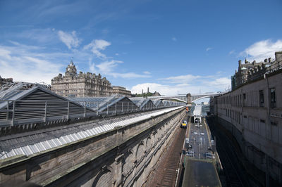 View of railroad station in city