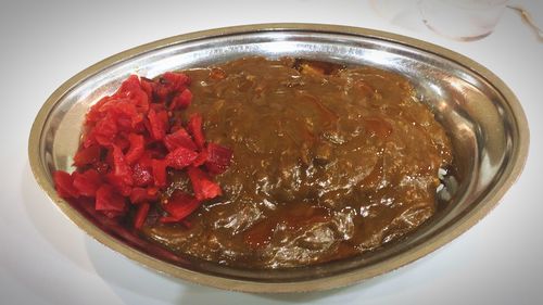 Close-up of red food in bowl