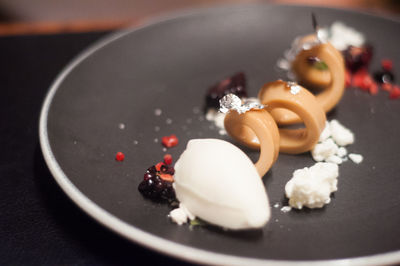 Close-up of dessert in plate on table