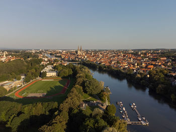 High angle view of townscape against sky