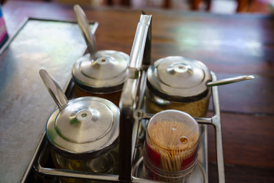 High angle view of plates on table in restaurant