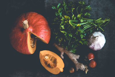 High angle view of fruits on table