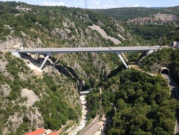 High angle view of bridge on mountain road