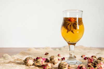 Close-up of wine glass on table