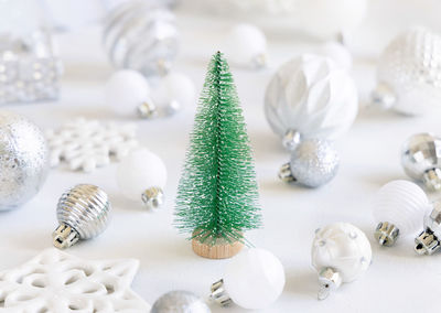 Close-up of christmas decorations on table