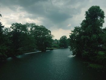 River amidst trees in forest against sky