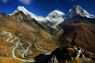 Majestic view of mountain peaks against clear sky