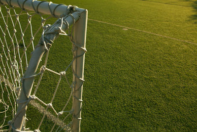 High angle view of soccer field