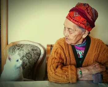 Woman lying on sofa