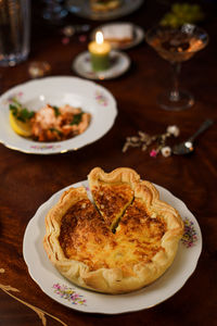 High angle view of meal served on table