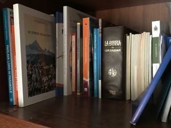 Close-up of books in shelf