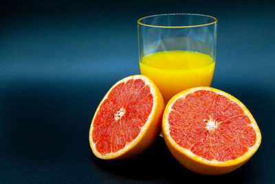 Close-up of fruits in glass on table