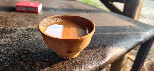 Close-up of tea cup on table