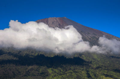 Low angle view of mountains against clear blue sky