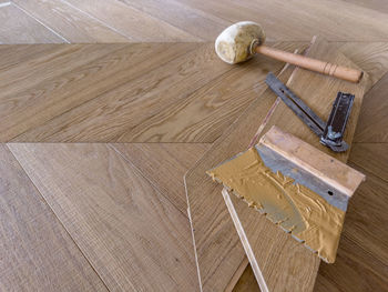 High angle view of wooden floor