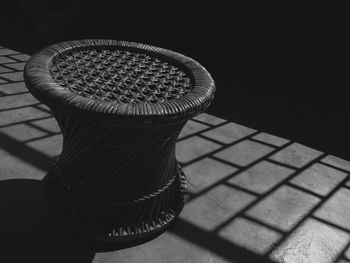 High angle view of wicker basket on table