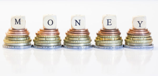 Stack of objects on white background