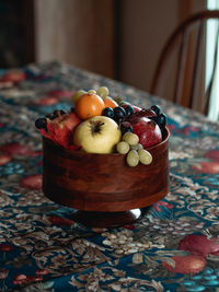 Close-up of fruits in bowl on table