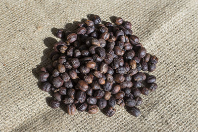 High angle view of coffee beans on table