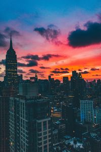 View of cityscape at sunset