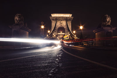 Light trails on road at night