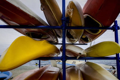 Close-up of yellow shoes on boat