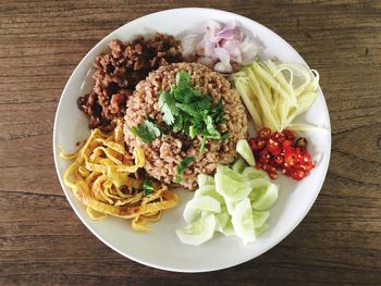 High angle view of salad served in bowl