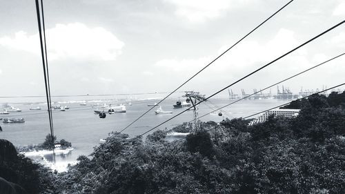 Overhead cable car against sky