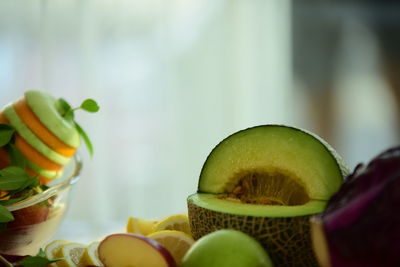 Close-up of fruits in basket on table