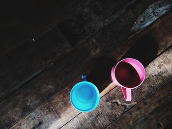 High angle view of coffee cup on table