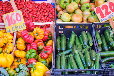 High angle view of fruits for sale in market