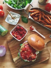 High angle view of food on table